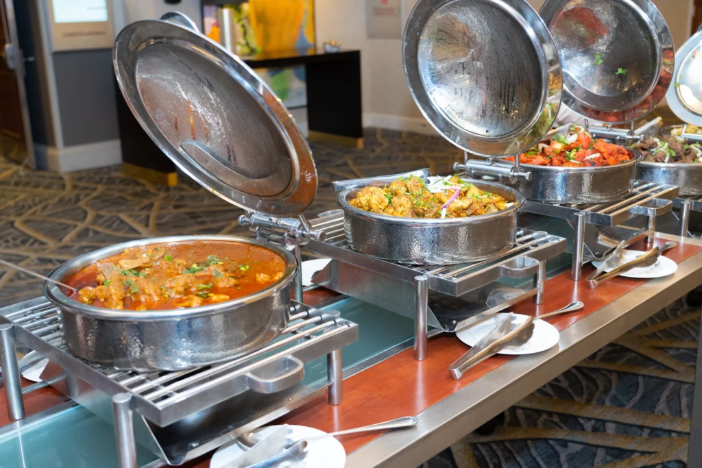 indian food buffet chafing dishes curry reception
