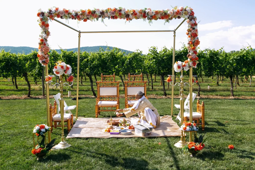 outdoor indian wedding mandap vineyard setting