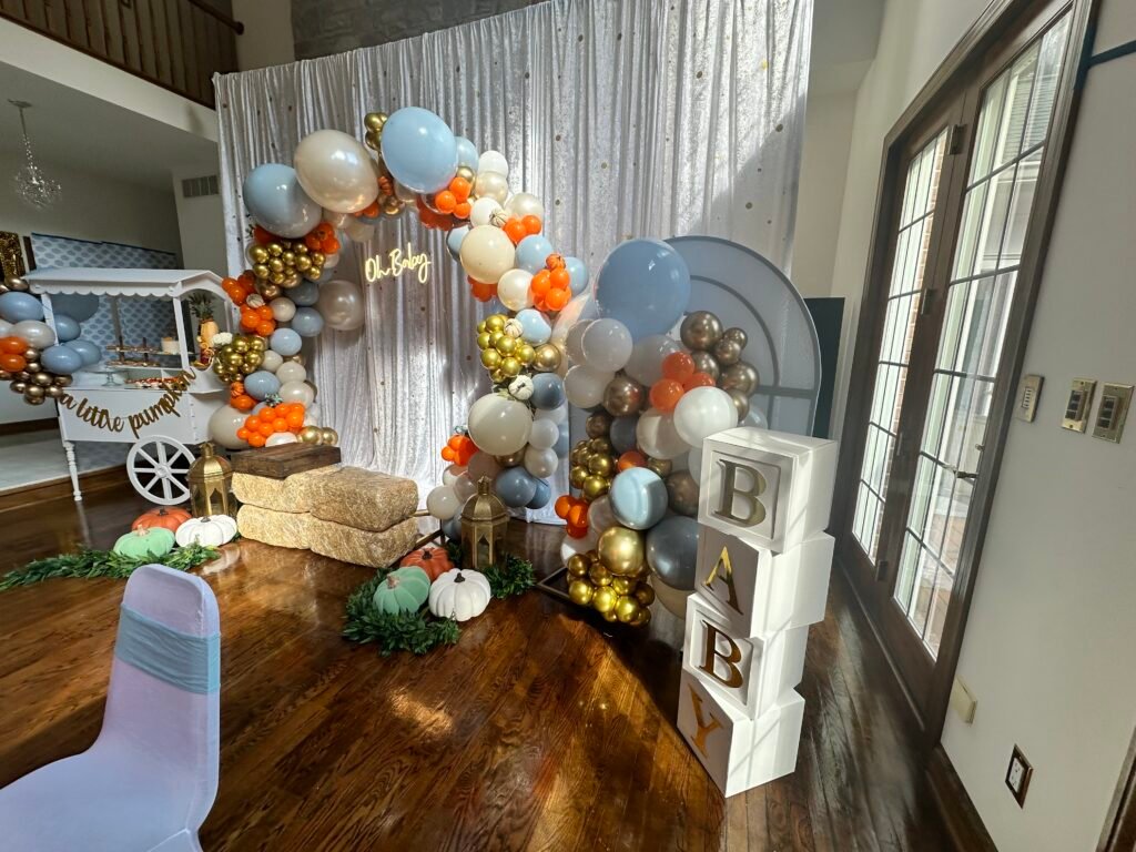 Luxury baby shower decor in the pittsburgh area large balloon decor beautiful balloon decor fall baby shower pumpkin baby shower